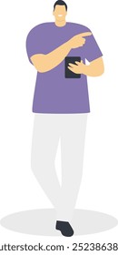 Illustration of Happy Person Holding Smartphone. Isolated Vector Character
