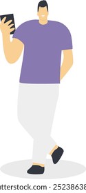 Illustration of Happy Person Holding Smartphone. Isolated Vector Character