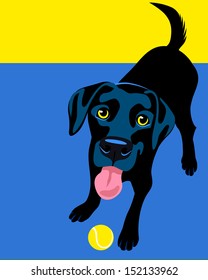 Illustration of a happy playful Black Labrador Retriever