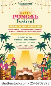 illustration of Happy Pongal festival of India poster background with gradient color concept