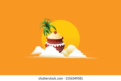 illustration of Happy Pongal festival of Tamil Nadu India background