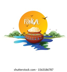 illustration of Happy Pongal festival of Tamil Nadu India background