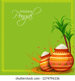 illustration of Happy Pongal greeting background - Vector
