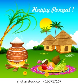 illustration of Happy Pongal greeting background