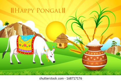 illustration of Happy Pongal greeting background