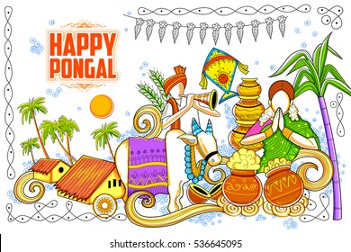 ilustração de fundo saudação Pongal feliz