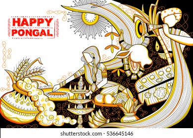 illustration of Happy Pongal greeting background