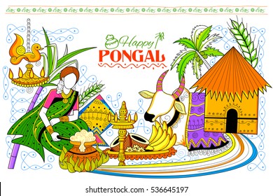 illustration of Happy Pongal greeting background