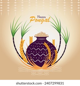 illustration of Happy Pongal greeting card, banner, poster background.