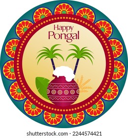 illustration of Happy Pongal, a Harvest festival celebrating in Tamilnadu India