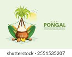 Illustration of Happy Pongal Holiday Harvest Festival of Tamil Nadu South India greeting vector background.