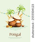 Illustration of Happy Pongal Holiday Harvest Festival of Tamil Nadu South India greeting vector background