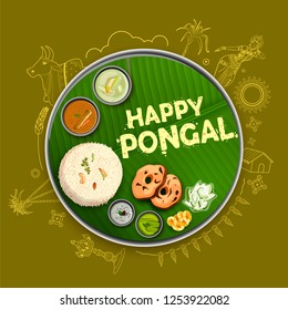 illustration of Happy Pongal Holiday Harvest Festival of Tamil Nadu South India greeting background