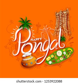 illustration of Happy Pongal Holiday Harvest Festival of Tamil Nadu South India greeting background