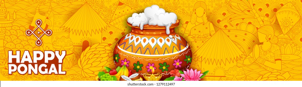 illustration of Happy Pongal Holiday Harvest Festival of Tamil Nadu South India greeting background