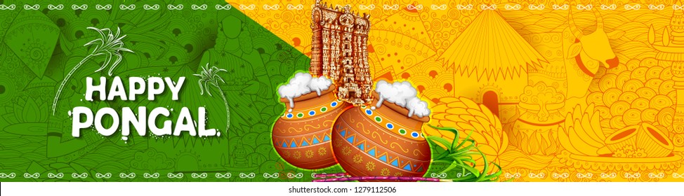 illustration of Happy Pongal Holiday Harvest Festival of Tamil Nadu South India greeting background