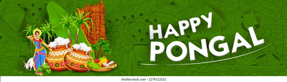 illustration of Happy Pongal Holiday Harvest Festival of Tamil Nadu South India greeting background