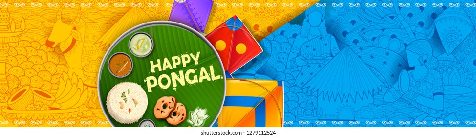 illustration of Happy Pongal Holiday Harvest Festival of Tamil Nadu South India greeting background