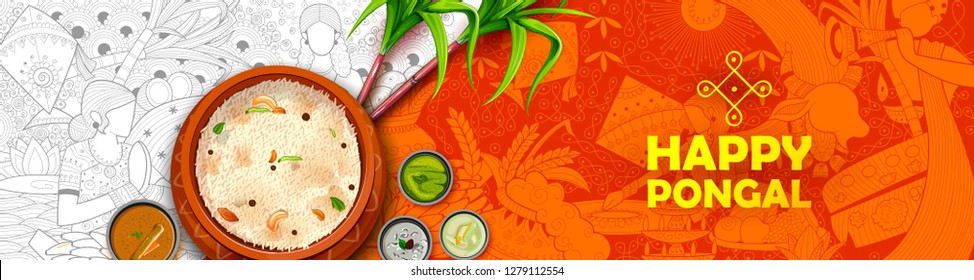 illustration of Happy Pongal Holiday Harvest Festival of Tamil Nadu South India greeting background