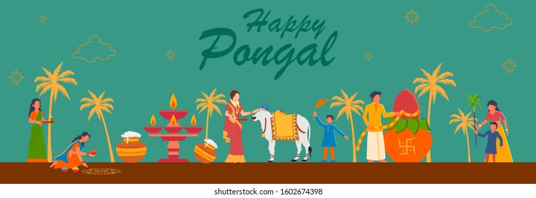 illustration of Happy Pongal Holiday Harvest Festival of Tamil Nadu South India greeting background