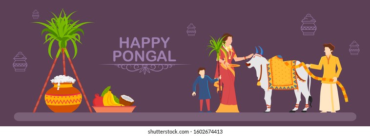 illustration of Happy Pongal Holiday Harvest Festival of Tamil Nadu South India greeting background