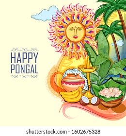 illustration of Happy Pongal Holiday Harvest Festival of Tamil Nadu South India greeting background