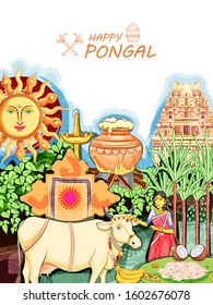 illustration of Happy Pongal Holiday Harvest Festival of Tamil Nadu South India greeting background