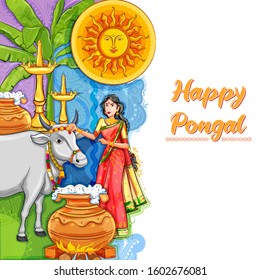 illustration of Happy Pongal Holiday Harvest Festival of Tamil Nadu South India greeting background