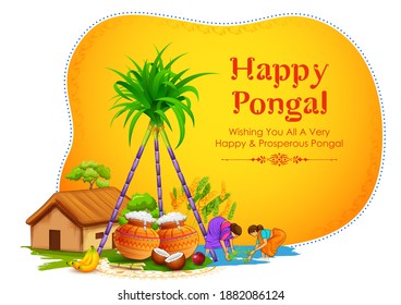 illustration of Happy Pongal Holiday Harvest Festival of Tamil Nadu South India greeting background