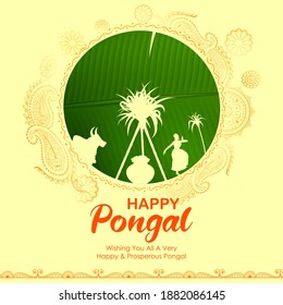 illustration of Happy Pongal Holiday Harvest Festival of Tamil Nadu South India greeting background