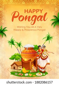 illustration of Happy Pongal Holiday Harvest Festival of Tamil Nadu South India greeting background