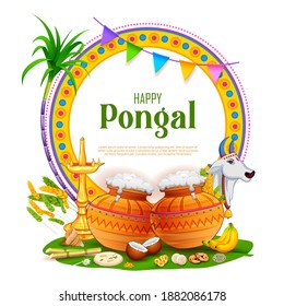 illustration of Happy Pongal Holiday Harvest Festival of Tamil Nadu South India greeting background