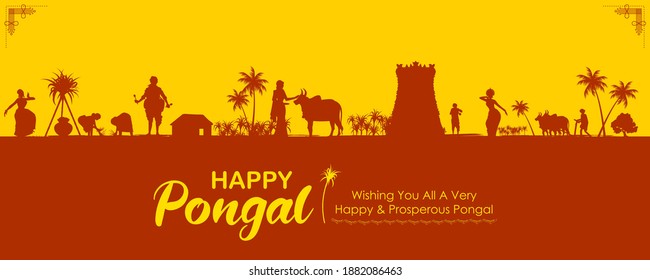 Illustration von Happy Pongal Holiday Harvest Festival of Tamil Nadu South India Grußhintergrund