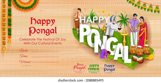 illustration of Happy Pongal Holiday Harvest Festival of Tamil Nadu South India greeting background