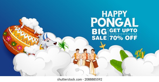 illustration of Happy Pongal Holiday Harvest Festival of Tamil Nadu South India greeting background