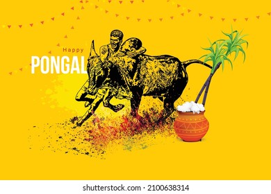 illustration of Happy Pongal Holiday Harvest Festival of Tamil Nadu South India greeting background
