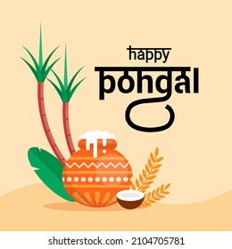 illustration of Happy Pongal Holiday Harvest Festival from Tamil Nadu South India, banner,poster and greeting background.