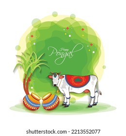 illustration of Happy Pongal Holiday Harvest Festival of Tamil Nadu South India greeting background poster creative flyer 
