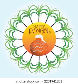 Illustration of Happy Pongal Holiday Harvest Festival of Tamil Nadu South India greeting background design.