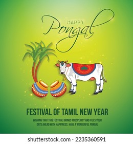 illustration of Happy Pongal Holiday Harvest Festival of Tamil Nadu South India greeting background poster creative flyer vector