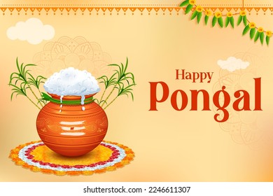 illustration of Happy Pongal Holiday Harvest Festival of Tamil Nadu South India greeting background