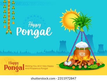 illustration of Happy Pongal Holiday Harvest Festival of Tamil Nadu South India greeting background