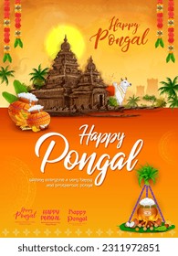 illustration of Happy Pongal Holiday Harvest Festival of Tamil Nadu South India greeting background