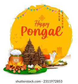 illustration of Happy Pongal Holiday Harvest Festival of Tamil Nadu South India greeting background