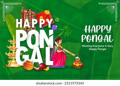 ilustración del Festival Happy Pongal Holiday Harvest de Tamil Nadu South India de fondo de bienvenida