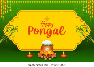 illustration of Happy Pongal Holiday Harvest Festival of Tamil Nadu South India greeting background