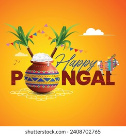 illustration of Happy Pongal Holiday Harvest Festival of Tamil Nadu South India greeting background