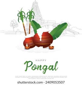 Illustration of Happy Pongal Holiday Harvest Festival of Tamil Nadu South India greeting vector background.