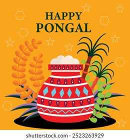 Ilustração do feliz Festival da Colheita de Férias de Pongal de Tamil Nadu, Sul da Índia, fundo de saudação.