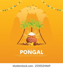 Ilustración del feliz Festival de la cosecha de Festiva de Pongal de Tamil Nadu Fondo de Vector de saludo del sur de la India